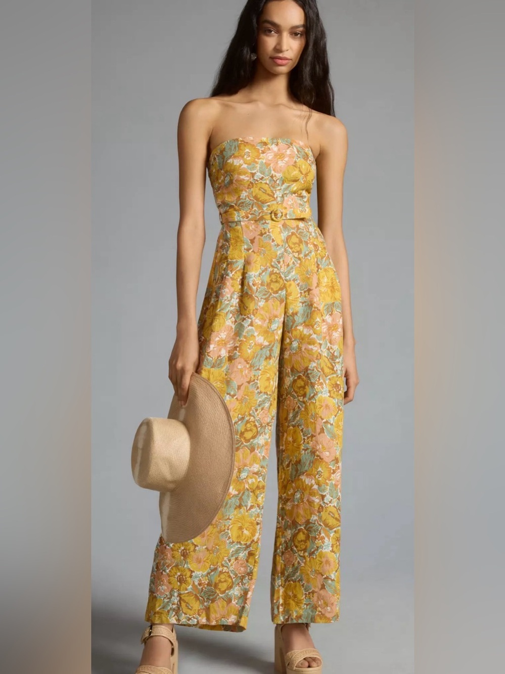 NWT Anthropologie Faithfull Alegrias Linen Jumpsuit Floral Size 10